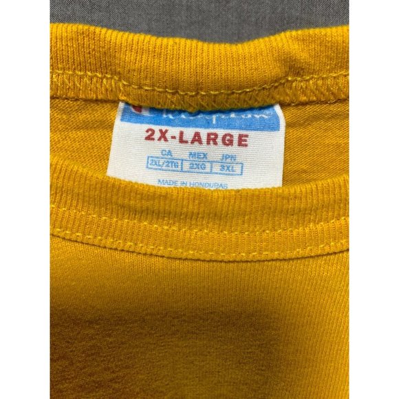 Vintage Champion Shirt Adult 2XL Yellow Spell Out Pullover Short Sleeve Tee Mens - Picture 4 of 8